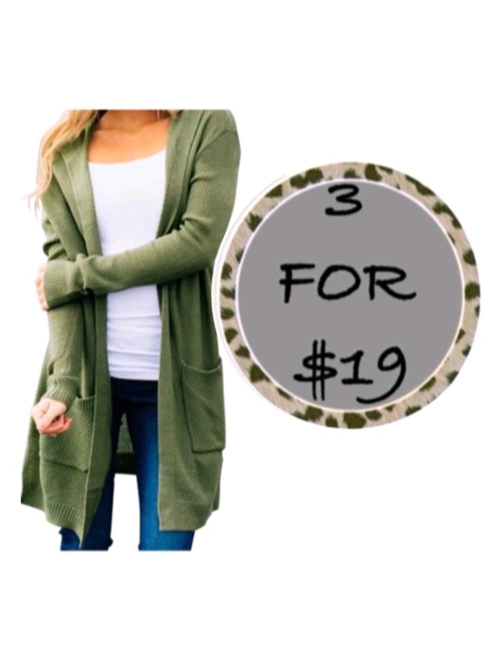 3/$19 Debut open front hooded cardigan tunic top